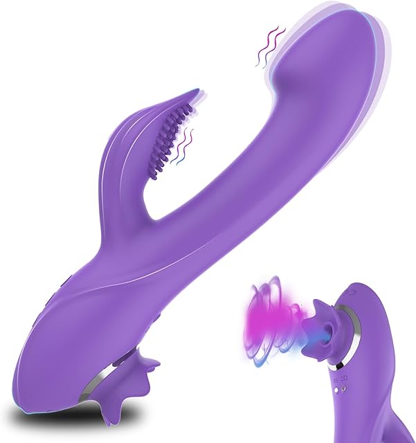 Clitoral Sucking G-spot Rabbit Vibrator - 3 in 1 Realistic Dildo Nipple Clitoris Vagina Stimulator with 10 Vibration & 5 Suction Modes, Massager Adult Sex Toy for Women and Couples(Purple)