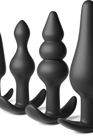 Anal Plug Beginner Set - 4 Shape Silicone Butt Plugs Sex Toy Anal Training Kit- G Spot Anal Sex Adult Toy for Beginner Adult Unisex Women and Men Couple