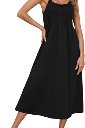 Womens Long Nightgowns Spaghetti Strap Scoop Neck Full Slip Sleep Shirts Sleeveless Sleepwear