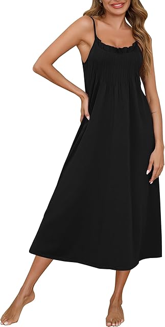Womens Long Nightgowns Spaghetti Strap Scoop Neck Full Slip Sleep Shirts Sleeveless Sleepwear