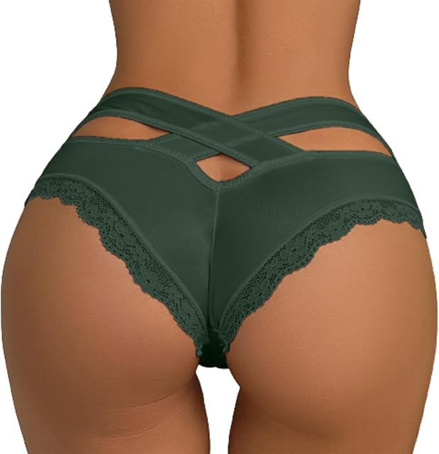 Women's Seamless Underwear Low Rise Criss cross Panties Silky Cool Lace Trim Briefs Breathable Solid