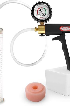 LeLuv Penis Pump Maxi Black Handle + Protected Gauge - Bundle with Clear Hose, Silicone Donut Seal - 9 inch Length x 2.125 Inch Diameter Cylinder