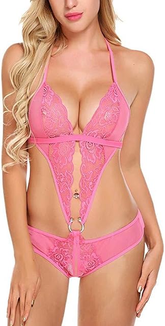 Women One Piece Lingerie Sexy Lace Bodysuit Deep V Neck Babydoll Teddy Underwear Exotic Roleplay Sleepwear