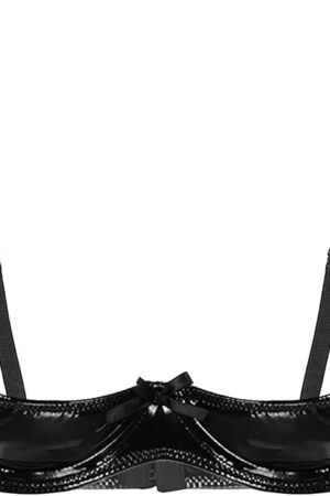 Women's Sexy PVC Leather Lingerie 1/4 Cups Bare Underwire Push Up Bra Tops