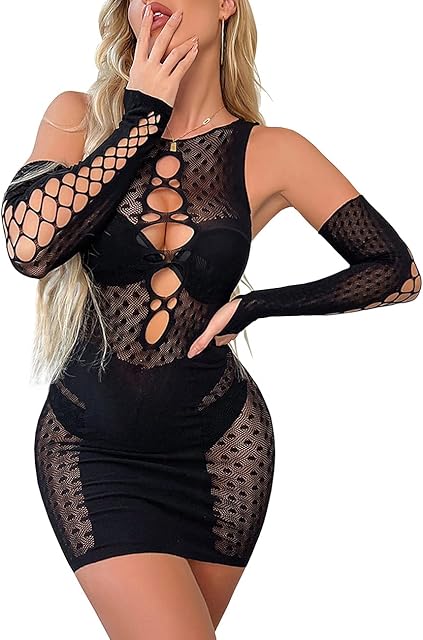 Women Fishnet Bodysuits,Sexy Mesh Babydoll,Women's Floral Lace Lingerie,Bodysuit Dress,One Piece Babydoll One Size