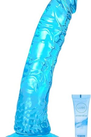 9.4'' Soft Big Realistic Anal Dildo Sex Toys with Suction Cup for Hands-Free Play, Blue Thick Penis Suitable for Women/Men/Gay/Couples with Thin and Slim Poke can be Use for G spot and Anal