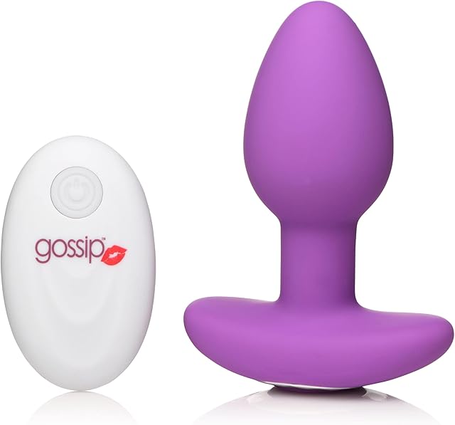 Gossip 10X Pop Rocker Anal Plug Vibrator with Remote Control. Premium Silicone Vibrating Butt Plug Anal Sex Toy for Men, Women and Adult Couples. Purple, Battery for Remote Included