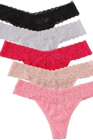 5 Pack Women's Sexy Stretchy Lace Thong V Cheeky Underwear See Through Panties