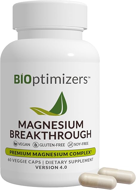 BIOptimizers Magnesium Breakthrough Supplement 40 - 7 Forms Magnesium Glycinate, Malate, Citrate, and More - Natural Support for Sleep and Cognitive Function - 60 Capsules- Calming Vitamins Complex