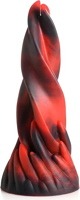 Hell Kiss Twisted Tongues Silicone Dildo for Men, Women, & Couples Strong Suction Base Phthalate-Free Premium Red & Black Silicone Twisted Tongues Dildo 1 Piece, Red