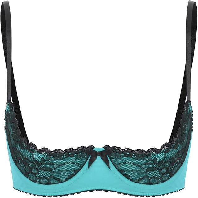 Women's Lace 1/4 Cups Shelf Bra Lingerie Demi Balconette Bras Underwire Push Up Tops