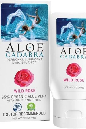 Aloe Cadabra Flavored Personal Lubricant and Vaginal Moisturizer, Organic Edible Aloe Lube for Men, Women and Couples, Non-Staining, pH Balanced, Toy Compatible (Wild Rose, 25 Ounces, 1 Pack)