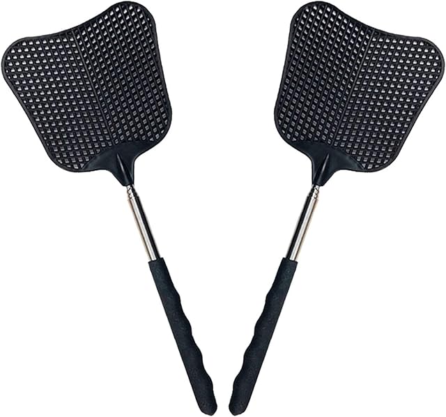 Foxany Telescopic Fly Swatters, Durable Plastic Fly Swatter Heavy Duty Set, Flyswatter with Stainless Steel Handle for Indoor/Outdoor/Classroom (2 Pack)