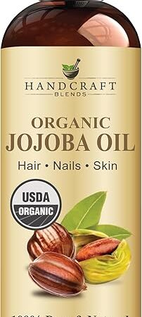Handcraft Blends USDA Organic Jojoba Oil - Cold-Pressed 8 Fl Oz - 100% Pure and Natural Hair Styling Oil - Premium Grade Carrier Oil for Skin and Hair - Hair and Body - Massage - Hexane-Free