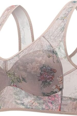 Ice Silk Lace Cooling Comfort Bra Wireless with High Support Plus Size Pull On Buttonless Bras for Older Women