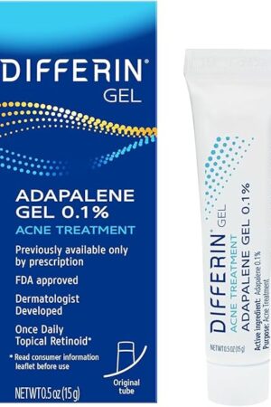 Differin Acne Treatment Gel, 30 Day Supply, Retinoid Treatment for Face with 01% Adapalene, Gentle Skin Care for Acne Prone Sensitive Skin, 15g Tube (Packaging May Vary)