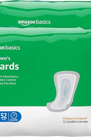Amazon Basics Men's Incontinence Guards, Maximum Absorbency, 104 Count, (2 Packs of 52)