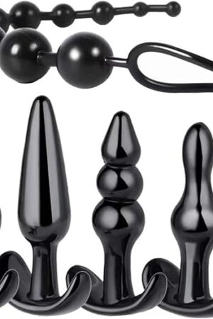 Anal Toys Butplug for Training, 6 Piece Butt Plug Set, Silicone Anal Plugs with 5 Different Buttplug and 1 Anal Beads, SM Sex Toys for Couples Flirt Play Fetish Cosplay