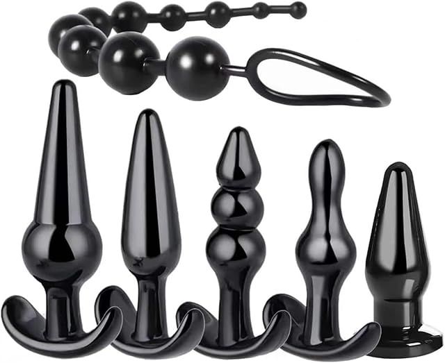 Anal Toys Butplug for Training, 6 Piece Butt Plug Set, Silicone Anal Plugs with 5 Different Buttplug and 1 Anal Beads, SM Sex Toys for Couples Flirt Play Fetish Cosplay