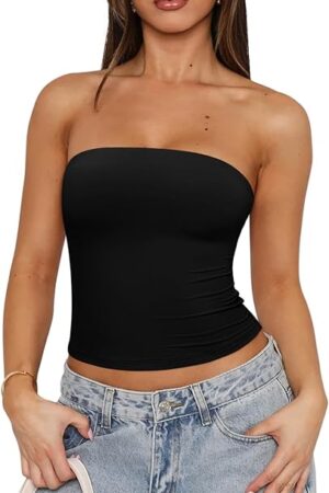 Women's Y2K Strapless Backless Tube Top Double Lined Sleeveless Crop Tank Top for Summer 2025 Going Out