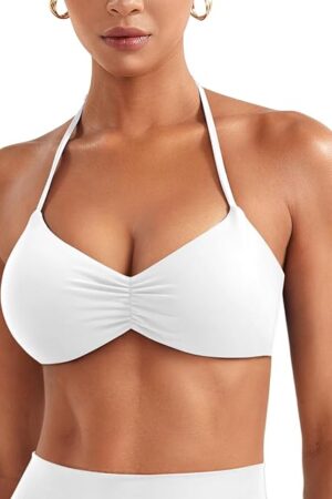 Halter Sports Bras for Women Adjustable Strappy Open Back Impact Removable Pads Deep V Bra Workout Gym Yoga Crop Top