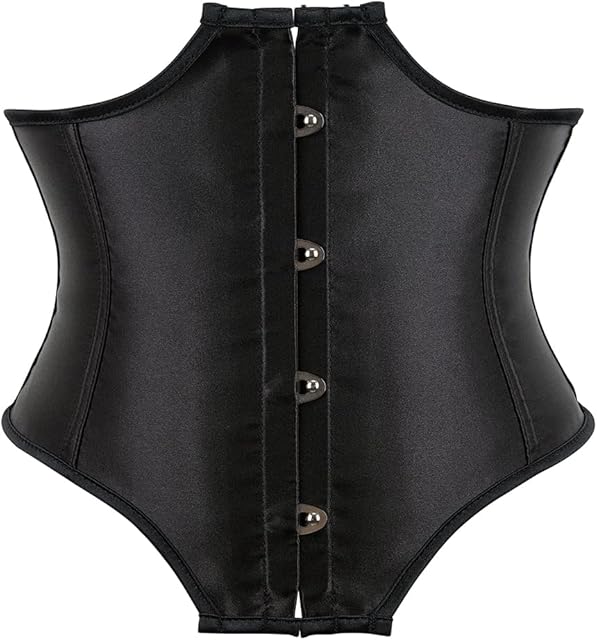 Women's Black Corset Top Satin Underbust Boned Waist Belt Lace Up Sexy Lingerie Cincher Shapewear
