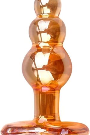 Glass Anal Beads Prostate Massager P-Spot Stimulation Anal Trainer Sex Toys,Glass Big Size Butt Plug with Graduated Beads Crystal Butt Plug Personal Massage for Men Women(Brown)