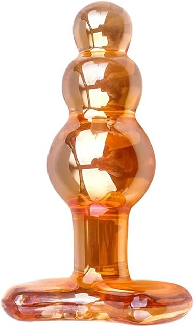 Glass Anal Beads Prostate Massager P-Spot Stimulation Anal Trainer Sex Toys,Glass Big Size Butt Plug with Graduated Beads Crystal Butt Plug Personal Massage for Men Women(Brown)