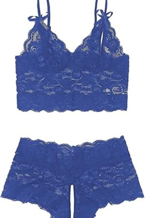 Women's 2 Piece Lingerie Set Sheer Lace Cut Out Bra and Panty Teddy Lingerie
