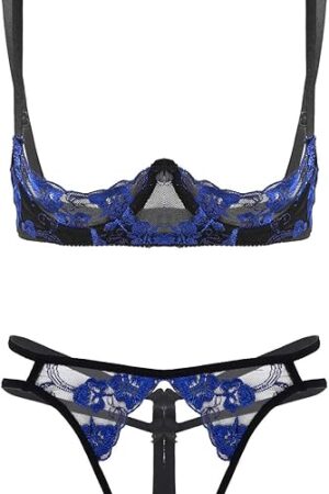 Women's Sexy Lace 2Pcs Lingerie Set Wirefree Underwire Unlined Bra Top with Low Rise Briefs Underwear