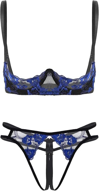 Women's Sexy Lace 2Pcs Lingerie Set Wirefree Underwire Unlined Bra Top with Low Rise Briefs Underwear