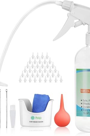 Ear Wax Removal Tool, Ear Cleaning Kits Safe Ear Irrigation Kit Ear Flush Kit for Adults Kid, Ear Wax Washer Device Easy to Operate, Includes Basin, Syringe, Curette Kit, Towel and 40 Disposable Tips