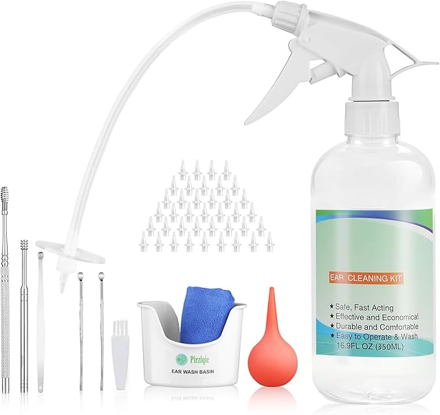 Ear Wax Removal Tool, Ear Cleaning Kits Safe Ear Irrigation Kit Ear Flush Kit for Adults Kid, Ear Wax Washer Device Easy to Operate, Includes Basin, Syringe, Curette Kit, Towel and 40 Disposable Tips