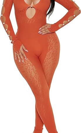 Women sexy Lingerie see through mesh jumpsuit fishnet low-cut long-sleeved bodysuit bodystockings cluboutfit