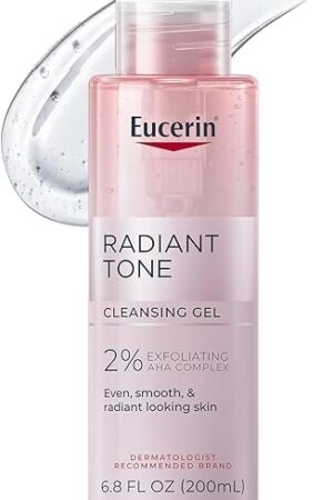 Eucerin Radiant Tone Face Cleanser Gel with 2% Exfoliating AHA Complex, Gentle Face Wash Improves Skin Clarity and Boosts Radiance, All Skin Types, 68 Fl Oz Bottle