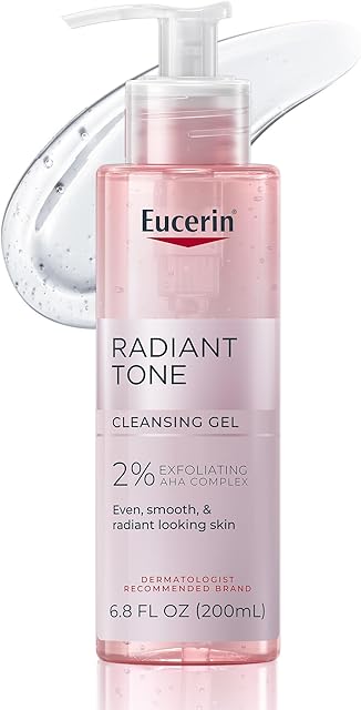 Eucerin Radiant Tone Face Cleanser Gel with 2% Exfoliating AHA Complex, Gentle Face Wash Improves Skin Clarity and Boosts Radiance, All Skin Types, 68 Fl Oz Bottle