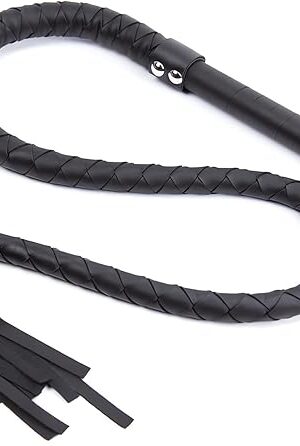 FST Sex Whip 39 Inches Extra Long Leather Whip Black Leather Floggers Whip Flirting Fetish Cosplay Spanking Horse Crop Whip BDSM Kinky Restraint Bondage Sex Toy for Men Women Couples