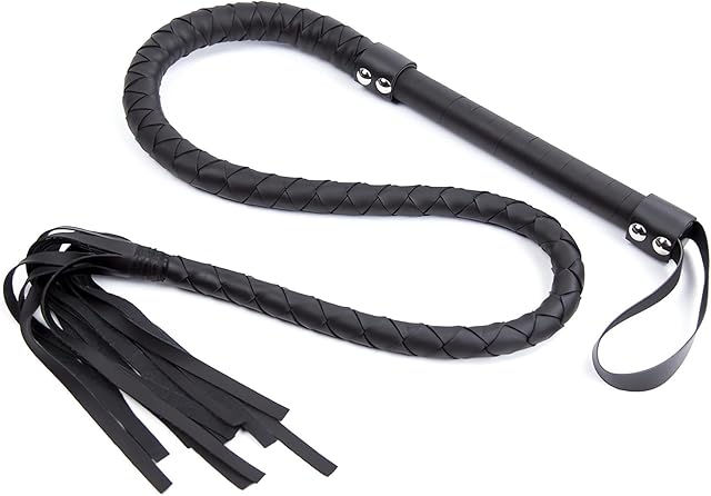 FST Sex Whip 39 Inches Extra Long Leather Whip Black Leather Floggers Whip Flirting Fetish Cosplay Spanking Horse Crop Whip BDSM Kinky Restraint Bondage Sex Toy for Men Women Couples