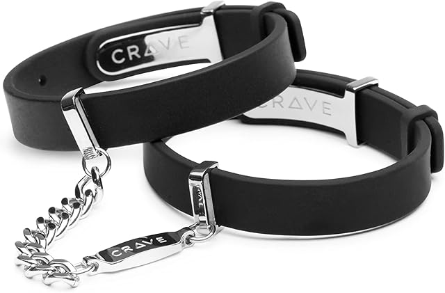 Crave Luxury Toys | ID Cuffs Adult Handcuffs | Silicone Stacked Handcuff Bracelet | Luxury Adult Toys & Adult Toy Accessories (Black & Silver)