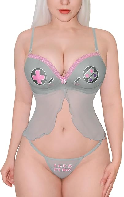 Women Nightwear Lace Strap Chemise Halter V Neck Sleepwear - Lets Play Gamer Girl Lingerie Set
