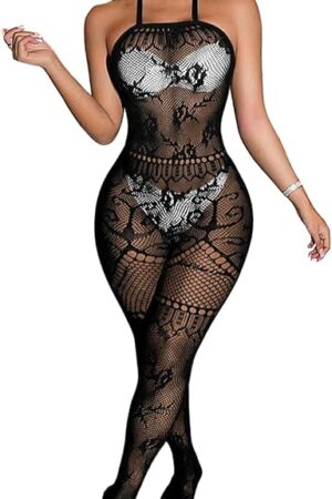 Women's Sexy Lingerie Bodystocking Fits 0-18, Halter Cutout Fishnet Bodysuit Club Rave Outfits