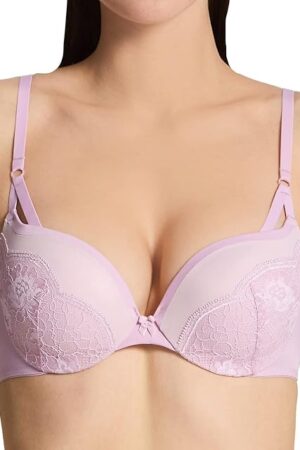 womens Underwire Demi Best Push-Up Wonderbra Technology, Smoothing Lace-Trim Cups Bra, Pink Reverie/Raspberry Icing, 34D