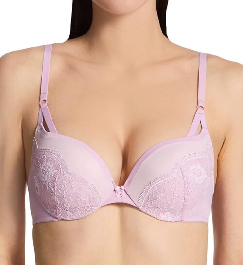 womens Underwire Demi Best Push-Up Wonderbra Technology, Smoothing Lace-Trim Cups Bra, Pink Reverie/Raspberry Icing, 38D