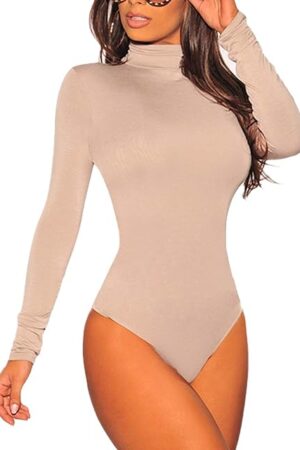 Womens Long Sleeve Turtleneck Sexy Stretchy Bodysuit Basic Bodycon Leotard Top