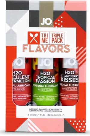JO H?O Flavored Lube Triple Pack  Edible Water Based Personal Lubricant, Sugar Free Travel Size (Strawberry, Watermelon, Tropical)  3 x 1 fl oz