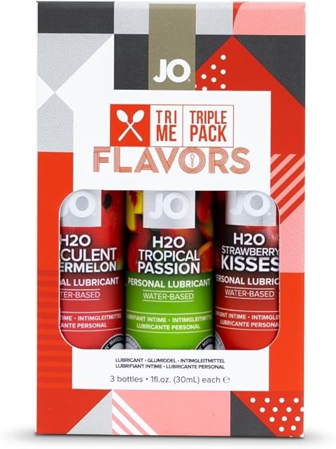 JO H?O Flavored Lube Triple Pack Edible Water Based Personal Lubricant, Sugar Free Travel Size (Strawberry, Watermelon, Tropical) 3 x 1 fl oz