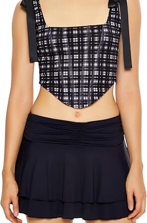 Women's Plaid Corset Bow Crop Top