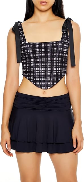 Women's Plaid Corset Bow Crop Top