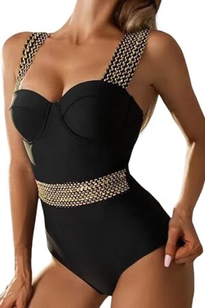 Women's Shape Push Up Swimsuit Gold Sequin Strap Sexy Swimsuit Kids Swim Shorts