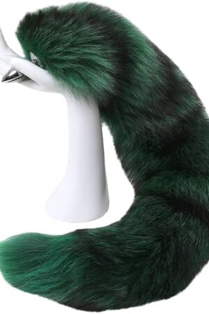 Butt Plug Fox Tail, Artificial Handmade Dyed Silver Green Tail Detachable Multi-Function Fur Anal Plug Sexy Adult Toy Butt Stainless Steel Cosplay Sex Flirt Toys-35CM Tail||3.4CM Anal Plugs